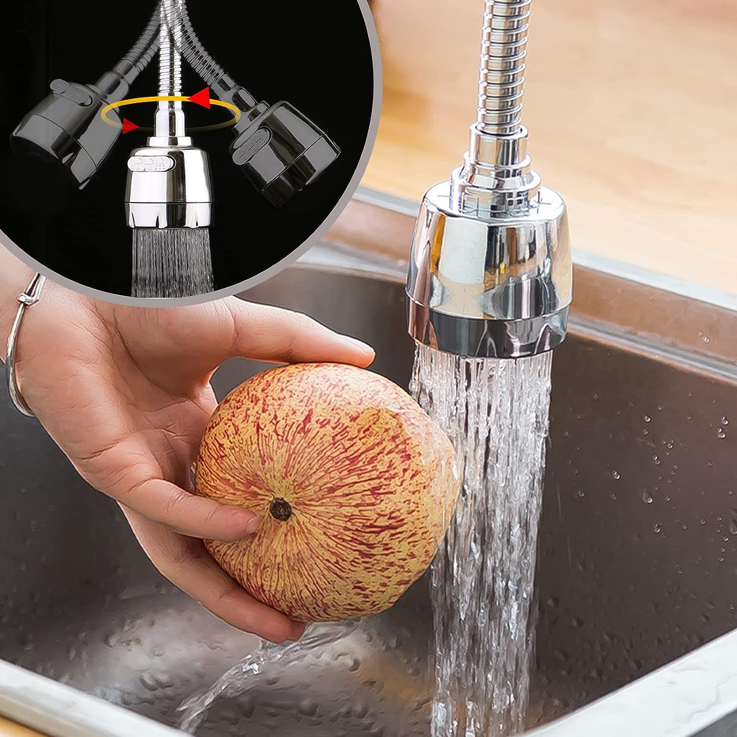 Rubinetto 360 INOX UNIVERSALE - 3 MODALITÀ DI GETTO